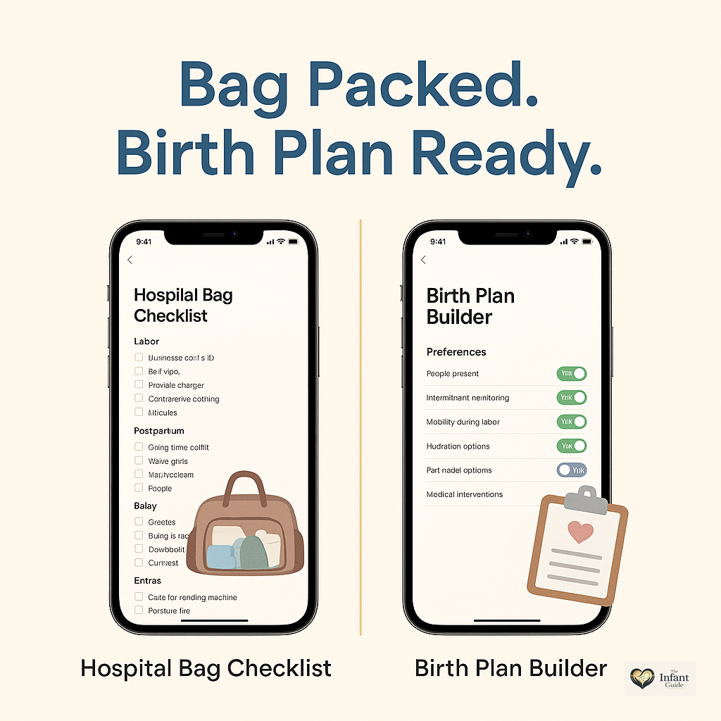 Hospital bag checklist and birth plan template in the Pregnancy Planner